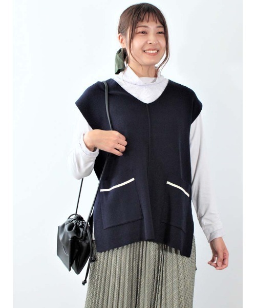 MB mint breeze(エムビーミントブリーズ)の「【M~5L 大きいサイズ】Vネック サイド スリット ベスト(ニット/セーター・レディース・オレンジ/ネイビー・LL/3L/5L/L/4L/M)」の10枚目の写真
