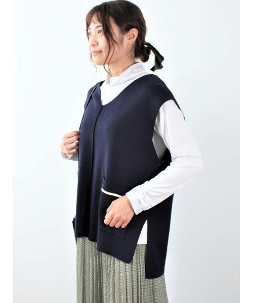 MB mint breeze(エムビーミントブリーズ)の「【M~5L 大きいサイズ】Vネック サイド スリット ベスト(ニット/セーター・レディース・オレンジ/ネイビー・LL/3L/5L/L/4L/M)」の11枚目の写真