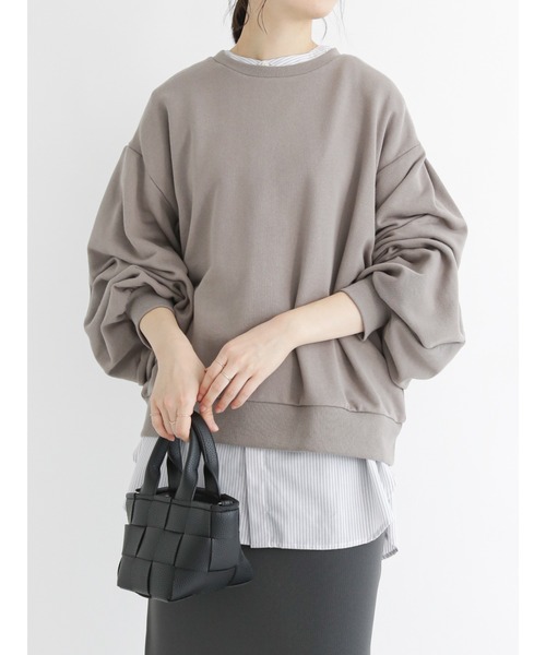 Samansa Mos2 blue（サマンサモスモスブルー）の「ボリュームスリーブスウェット（Tシャツ/カットソー・レディース・ネイビー/サックスブルー/イエロー/モカ・ﾌﾘ-）」の2枚目の写真