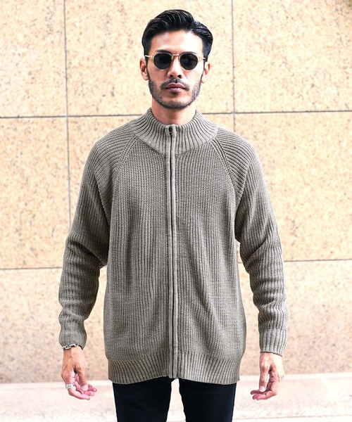 jiggys shop（ジギーズショップ）の「あぜ編み ダブルジップ ドライバーズニットジャケット（ニット/セーター・メンズ・ホワイト/ブラウン/ミックスグレー/グレー系その他/ブラック/カーキ・LARGE/MEDIUM/X-LARGE/SMALL）」の11枚目の写真