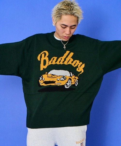BAD BOY アメコミ ロゴ ジャガード編み オーバーサイズ プルオーバーニット