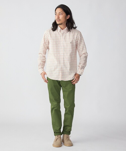 SHIPS（シップス）の「*SHIPS: 防シワ・吸水速乾 Drymix(R) ワンポイント ロゴ ギンガムチェック ボタンダウン パナマ シャツ（シャツ/ブラウス・メンズ・ベージュ/ネイビー/ブルー・SMALL/MEDIUM/LARGE/X-LARGE）」の4枚目の写真