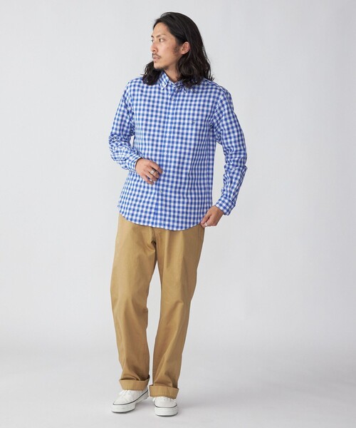 SHIPS（シップス）の「*SHIPS: 防シワ・吸水速乾 Drymix(R) ワンポイント ロゴ ギンガムチェック ボタンダウン パナマ シャツ（シャツ/ブラウス・メンズ・ベージュ/ネイビー/ブルー・SMALL/MEDIUM/LARGE/X-LARGE）」の11枚目の写真