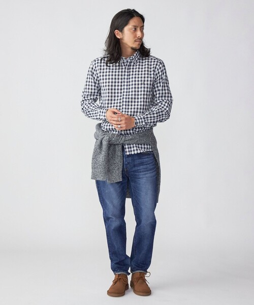 SHIPS（シップス）の「*SHIPS: 防シワ・吸水速乾 Drymix(R) ワンポイント ロゴ ギンガムチェック ボタンダウン パナマ シャツ（シャツ/ブラウス・メンズ・ベージュ/ネイビー/ブルー・SMALL/MEDIUM/LARGE/X-LARGE）」の7枚目の写真