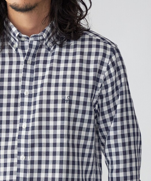 SHIPS（シップス）の「*SHIPS: 防シワ・吸水速乾 Drymix(R) ワンポイント ロゴ ギンガムチェック ボタンダウン パナマ シャツ（シャツ/ブラウス・メンズ・ベージュ/ネイビー/ブルー・SMALL/MEDIUM/LARGE/X-LARGE）」の16枚目の写真