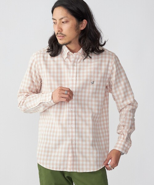 SHIPS（シップス）の「*SHIPS: 防シワ・吸水速乾 Drymix(R) ワンポイント ロゴ ギンガムチェック ボタンダウン パナマ シャツ（シャツ/ブラウス・メンズ・ベージュ/ネイビー/ブルー・SMALL/MEDIUM/LARGE/X-LARGE）」の15枚目の写真