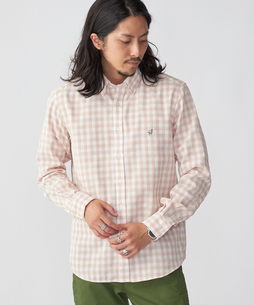 SHIPS（シップス）の「*SHIPS: 防シワ・吸水速乾 Drymix(R) ワンポイント ロゴ ギンガムチェック ボタンダウン パナマ シャツ（シャツ/ブラウス・メンズ・ベージュ/ネイビー/ブルー・SMALL/MEDIUM/LARGE/X-LARGE）」の14枚目の写真