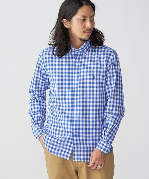 SHIPS（シップス）の「*SHIPS: 防シワ・吸水速乾 Drymix(R) ワンポイント ロゴ ギンガムチェック ボタンダウン パナマ シャツ（シャツ/ブラウス・メンズ・ベージュ/ネイビー/ブルー・SMALL/MEDIUM/LARGE/X-LARGE）」の13枚目の写真