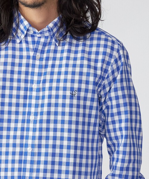 SHIPS（シップス）の「*SHIPS: 防シワ・吸水速乾 Drymix(R) ワンポイント ロゴ ギンガムチェック ボタンダウン パナマ シャツ（シャツ/ブラウス・メンズ・ベージュ/ネイビー/ブルー・SMALL/MEDIUM/LARGE/X-LARGE）」の12枚目の写真
