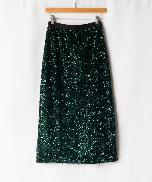 me+em select(ミームセレクト)の「モダンスパンコールスリットロングスカート(スカート・レディース・ブラック/グリーン・FREE)」の18枚目の写真