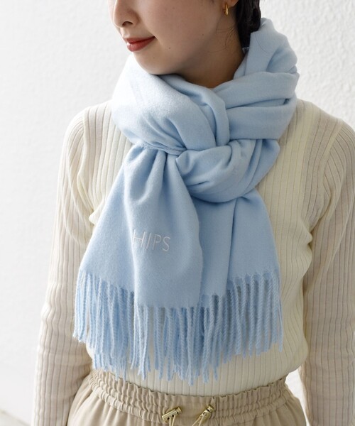SHIPS（シップス）の「*〈手洗い可能〉ユニセックスロゴストール◆（ストール/ショール・レディース・ライトブルー/ブラック/オフホワイト/ベージュ/ピンク/グレー・ONE SIZE）」の5枚目の写真