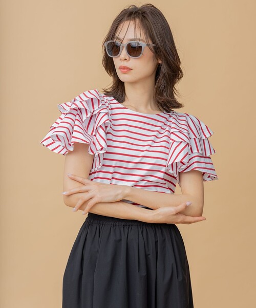 組曲(クミキョク)の「【組曲×setsuko sagittaire】joyバスク Tシャツ(Tシャツ/カットソー・レディース・ホワイト系/ブラック系/ブラック系1/イエロー系1/レッド系1・F)」の5枚目の写真