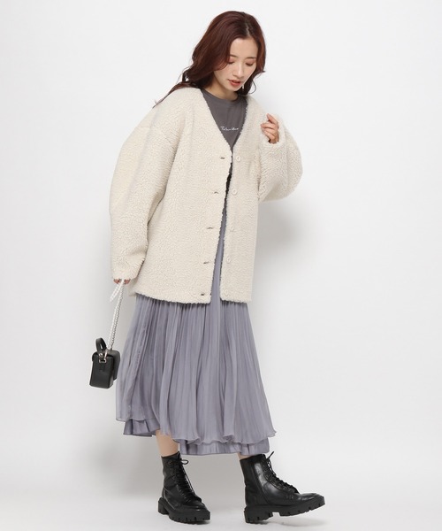 mysty woman（ミスティウーマン）の「テディベアボアカーデ 181148（カーディガン/ボレロ・レディース・ピンク/モカ/アイボリー・FREE）」の6枚目の写真