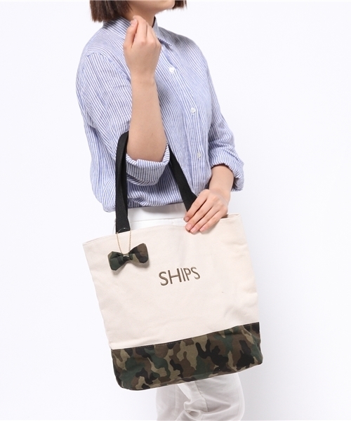 SHIPS for women（シップスフォーウィメン）の「バイカラーエコバッグL（トートバッグ・レディース・ライトオリーブ/チャコールグレー/コバルトブルー・ONE SIZE）」の4枚目の写真