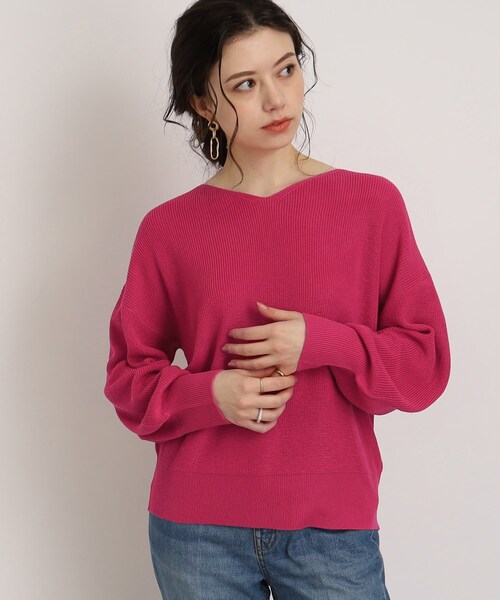 DRESKIP（ドレスキップ）の「◆【顔回りをすっきり見せる】Vネック片畦ニット（ニット/セーター・レディース・ブラック/ナチュラル/ブルー/ピンク系・02/03/04）」の13枚目の写真