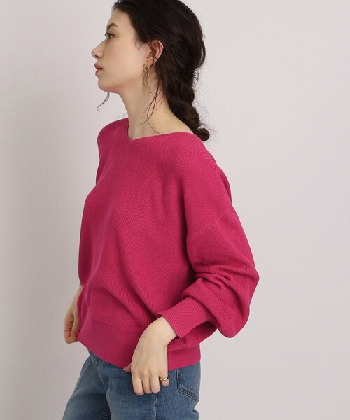 DRESKIP（ドレスキップ）の「◆【顔回りをすっきり見せる】Vネック片畦ニット（ニット/セーター・レディース・ブラック/ナチュラル/ブルー/ピンク系・02/03/04）」の14枚目の写真