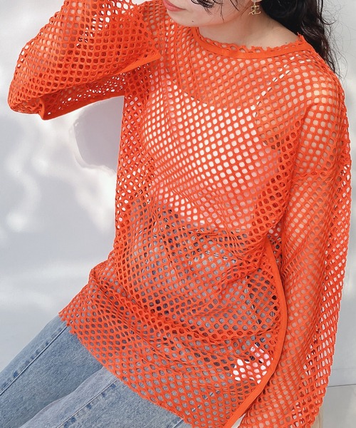 AS KNOW AS plus（アズノゥアズプラス）の「○ゆるりメッシュロンＴ（Tシャツ/カットソー・レディース・オレンジ/ライトグリーン/ブラック/アイボリー・FREE）」の4枚目の写真