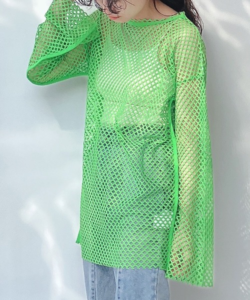 AS KNOW AS plus（アズノゥアズプラス）の「○ゆるりメッシュロンＴ（Tシャツ/カットソー・レディース・オレンジ/ライトグリーン/ブラック/アイボリー・FREE）」の3枚目の写真