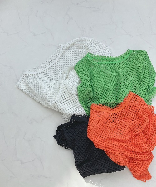 AS KNOW AS plus（アズノゥアズプラス）の「○ゆるりメッシュロンＴ（Tシャツ/カットソー・レディース・オレンジ/ライトグリーン/ブラック/アイボリー・FREE）」の5枚目の写真