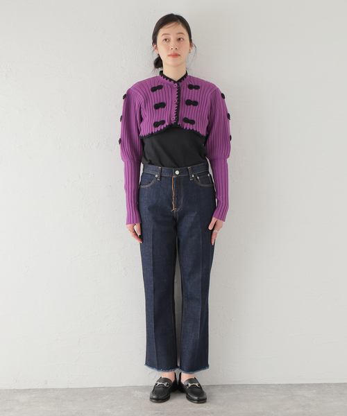 HOLIDAY（ホリデイ）の「■■■【HOLIDAY/ホリデイ】RIBBON CROPPED KNIT CD:カーディガン（カーディガン/ボレロ・レディース・パープル・FREE）」の3枚目の写真