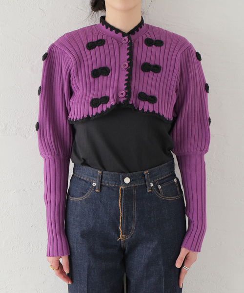 HOLIDAY（ホリデイ）の「■■■【HOLIDAY/ホリデイ】RIBBON CROPPED KNIT CD:カーディガン（カーディガン/ボレロ・レディース・パープル・FREE）」の4枚目の写真