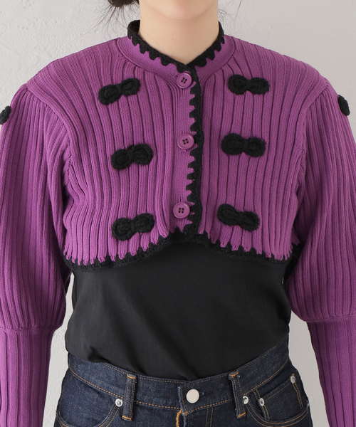HOLIDAY（ホリデイ）の「■■■【HOLIDAY/ホリデイ】RIBBON CROPPED KNIT CD:カーディガン（カーディガン/ボレロ・レディース・パープル・FREE）」の7枚目の写真