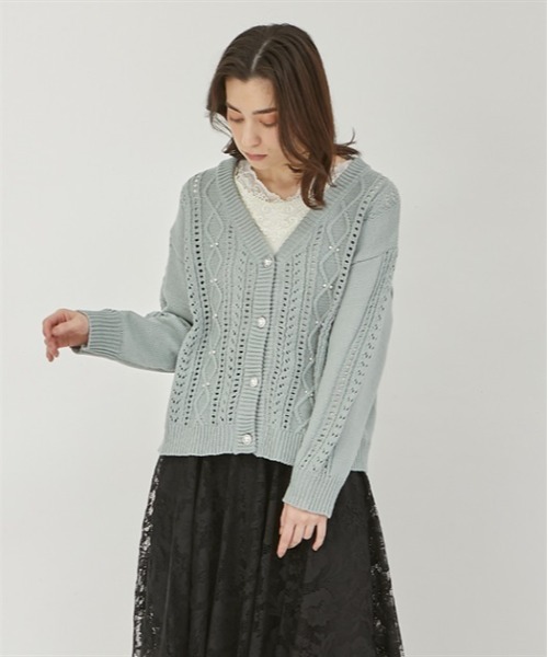 axes femme（アクシーズファム）の「透かし柄ニットカーディガン（カーディガン/ボレロ・レディース・ミント/ホワイト/チャコール/ピンク・FREE）」の4枚目の写真