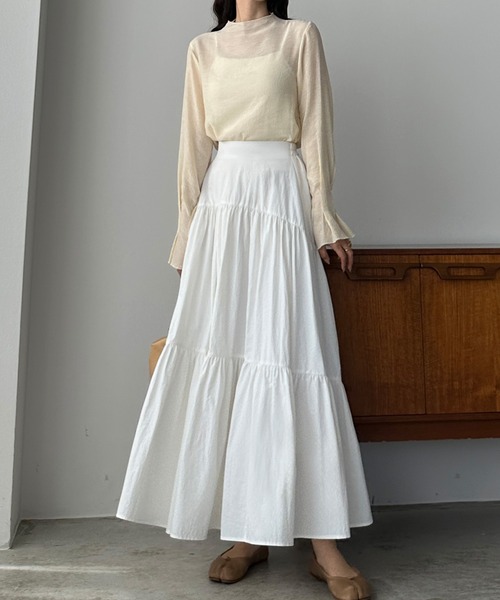 Louere（ルエレ）の「ワッシャーティアードスカート（スカート・レディース・ブラック/ホワイト/ベージュ・SMALL/MEDIUM/LARGE/X-LARGE）」の5枚目の写真