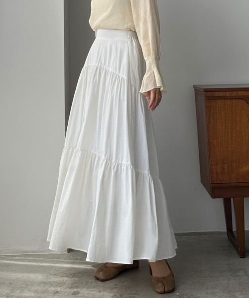 Louere（ルエレ）の「ワッシャーティアードスカート（スカート・レディース・ブラック/ホワイト/ベージュ・SMALL/MEDIUM/LARGE/X-LARGE）」の7枚目の写真