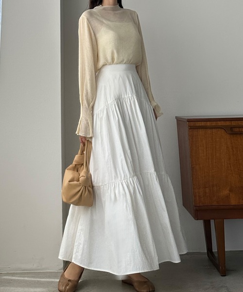 Louere（ルエレ）の「ワッシャーティアードスカート（スカート・レディース・ブラック/ホワイト/ベージュ・SMALL/MEDIUM/LARGE/X-LARGE）」の9枚目の写真