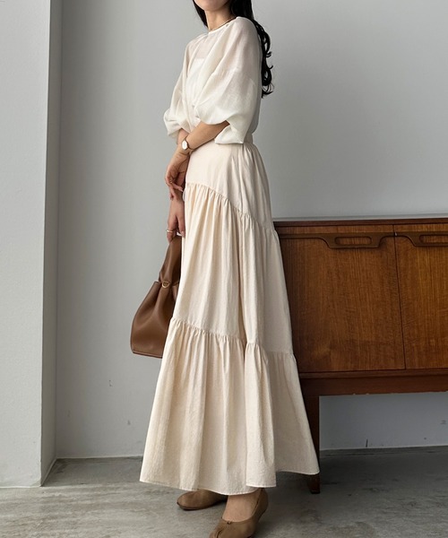 Louere（ルエレ）の「ワッシャーティアードスカート（スカート・レディース・ブラック/ホワイト/ベージュ・SMALL/MEDIUM/LARGE/X-LARGE）」の17枚目の写真