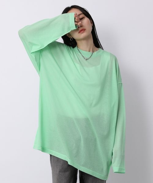 JEANASIS(ジーナシス)の「シアーテンジクロンT/193923(Tシャツ/カットソー・レディース・ホワイト/グレー系その他/ライトグリーン・FREE)」の10枚目の写真