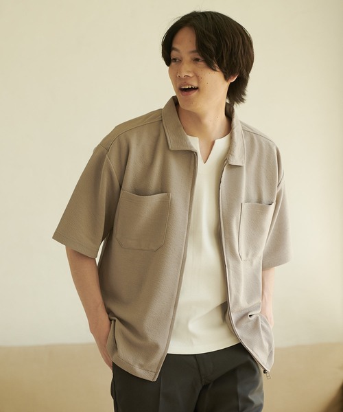 UNIIT(ユニット)の「【KAITEKI+/カイテキプラス】ドライタッチ 吸水速乾 ストレッチ イージーケア ドライリップル ジップブルゾン オーバーシャツ ジップシャツ フロントジップ ポロシャツ(ポロシャツ・メンズ・ネイビー/ブラック/ベージュ・X-LARGE/MEDIUM/LARGE)」の2枚目の写真