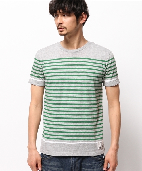 OUTLET(アウトレット)の「【CIAOPANIC TYPY】ヤシノキ切替マリンボーダーTee(Tシャツ/カットソー・メンズ・グレー/ホワイト・SMALL)」の3枚目の写真