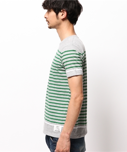 OUTLET(アウトレット)の「【CIAOPANIC TYPY】ヤシノキ切替マリンボーダーTee(Tシャツ/カットソー・メンズ・グレー/ホワイト・SMALL)」の4枚目の写真