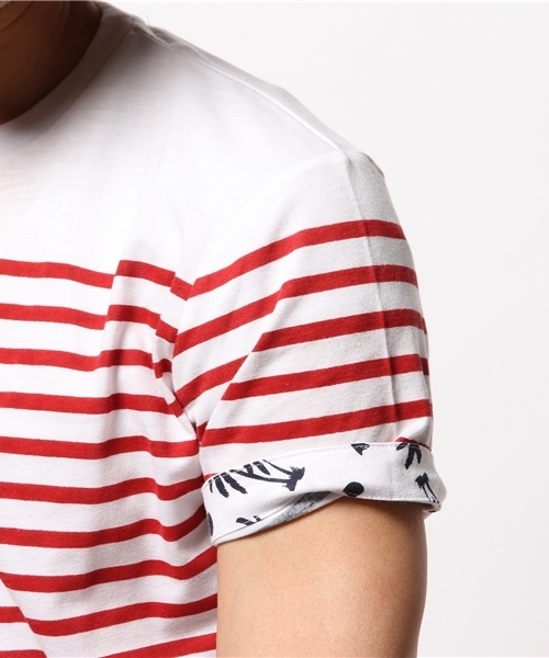 OUTLET(アウトレット)の「【CIAOPANIC TYPY】ヤシノキ切替マリンボーダーTee(Tシャツ/カットソー・メンズ・グレー/ホワイト・SMALL)」の7枚目の写真