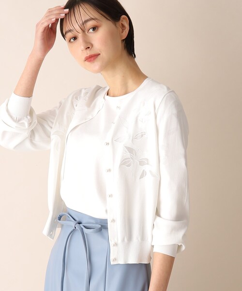 OPAQUE.CLIP（オペークドットクリップ）の「◆アンサンブル対応 刺繍チュールクルーネックカーディガン【洗濯機洗い可】（カーディガン/ボレロ・レディース・サンドベージュ/ホワイト系/ライトブルー・36/38/40）」の18枚目の写真