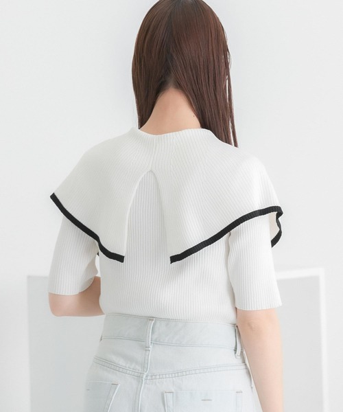 HEYUMM（ヘユム）の「ラッフルカラーコンパクトセーター(5分袖)（ニット/セーター・レディース・オフホワイト/ホワイト系その他/ライトピンク・ONE）」の4枚目の写真