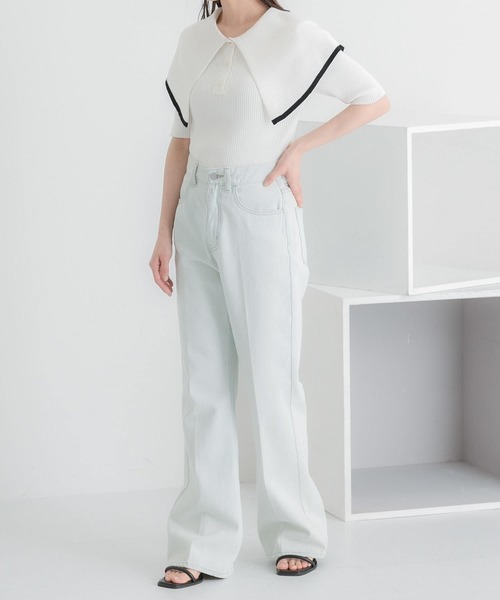 HEYUMM（ヘユム）の「ラッフルカラーコンパクトセーター(5分袖)（ニット/セーター・レディース・オフホワイト/ホワイト系その他/ライトピンク・ONE）」の15枚目の写真