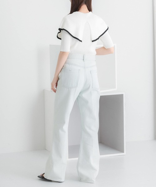 HEYUMM（ヘユム）の「ラッフルカラーコンパクトセーター(5分袖)（ニット/セーター・レディース・オフホワイト/ホワイト系その他/ライトピンク・ONE）」の6枚目の写真