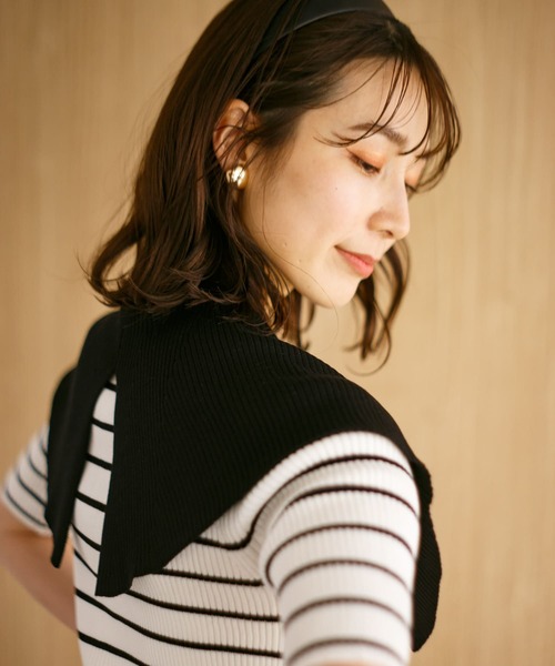 HEYUMM（ヘユム）の「ラッフルカラーコンパクトセーター(5分袖)（ニット/セーター・レディース・オフホワイト/ホワイト系その他/ライトピンク・ONE）」の12枚目の写真