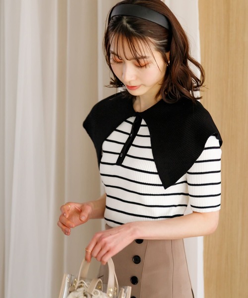 HEYUMM（ヘユム）の「ラッフルカラーコンパクトセーター(5分袖)（ニット/セーター・レディース・オフホワイト/ホワイト系その他/ライトピンク・ONE）」の18枚目の写真