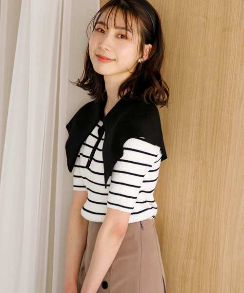 HEYUMM（ヘユム）の「ラッフルカラーコンパクトセーター(5分袖)（ニット/セーター・レディース・オフホワイト/ホワイト系その他/ライトピンク・ONE）」の14枚目の写真