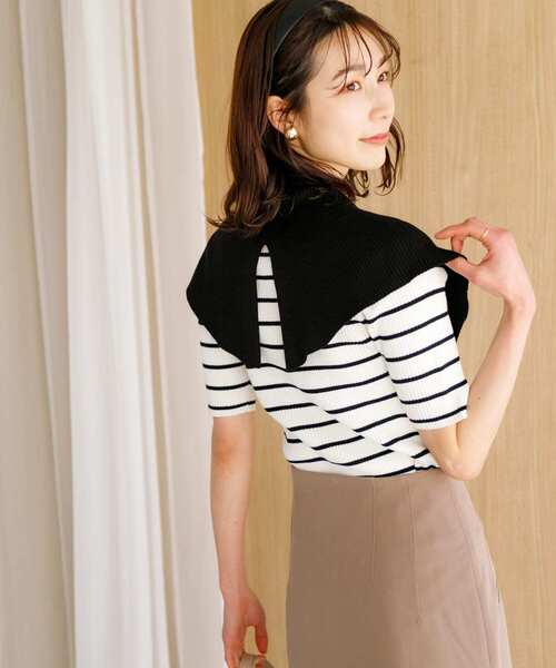 HEYUMM（ヘユム）の「ラッフルカラーコンパクトセーター(5分袖)（ニット/セーター・レディース・オフホワイト/ホワイト系その他/ライトピンク・ONE）」の16枚目の写真