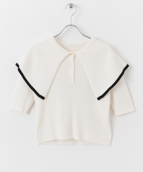 HEYUMM（ヘユム）の「ラッフルカラーコンパクトセーター(5分袖)（ニット/セーター・レディース・オフホワイト/ホワイト系その他/ライトピンク・ONE）」の7枚目の写真