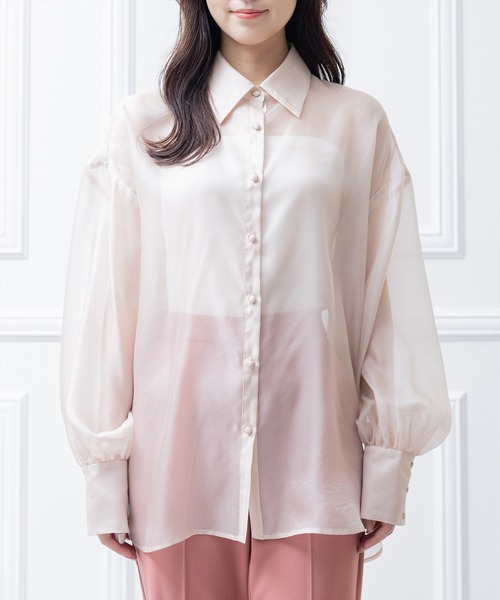 clear（クリア）の「長袖シアーシャツ （シャツ/ブラウス・レディース・ベージュ/ピンク/サックスブルー・F）」の2枚目の写真