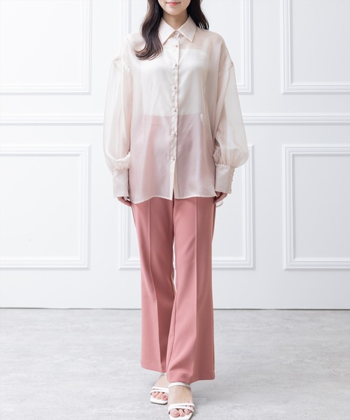 clear（クリア）の「長袖シアーシャツ （シャツ/ブラウス・レディース・ベージュ/ピンク/サックスブルー・F）」の11枚目の写真