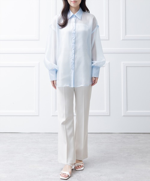 clear（クリア）の「長袖シアーシャツ （シャツ/ブラウス・レディース・ベージュ/ピンク/サックスブルー・F）」の16枚目の写真