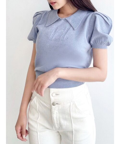 RESEXXY（リゼクシー）の「ワンポイントロゴニットポロ（ニット/セーター・レディース・ブルー/オフホワイト/ブラック・FREE）」の3枚目の写真
