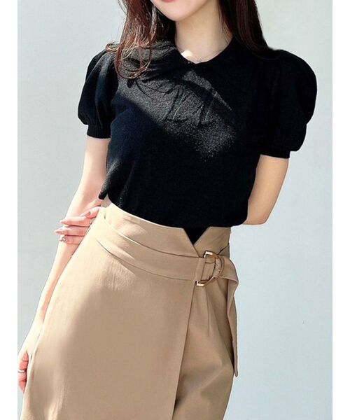 RESEXXY（リゼクシー）の「ワンポイントロゴニットポロ（ニット/セーター・レディース・ブルー/オフホワイト/ブラック・FREE）」の2枚目の写真